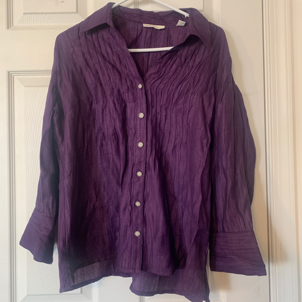 Vintage Purple Crinkle Button Down Top